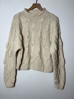 VTG Del Mundo Ecuador 100% Wool Handmade Fisherman Sweater Cream Unisex